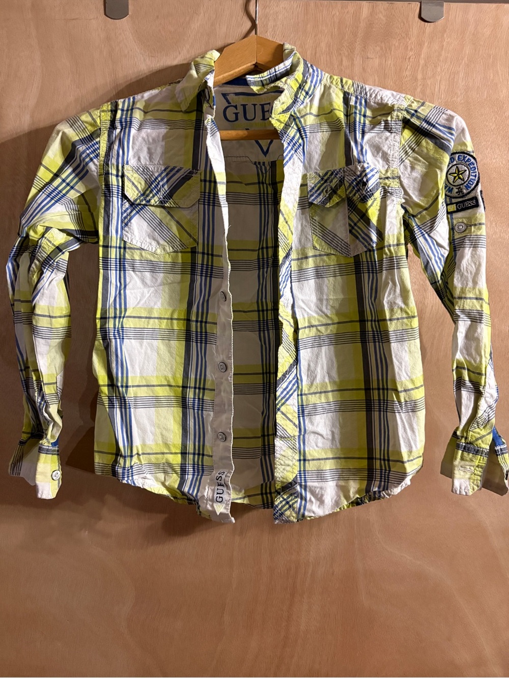 GUESS Boys Yellow & Blue Plaid Button-Down Shirt